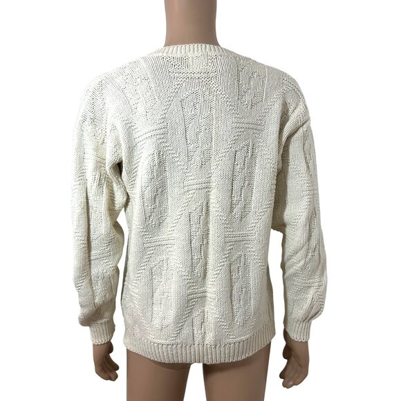 Body Equip Men’s Sweater Vtg M Cream Textured Geometric Pattern Pullover USA - Picture 3 of 16